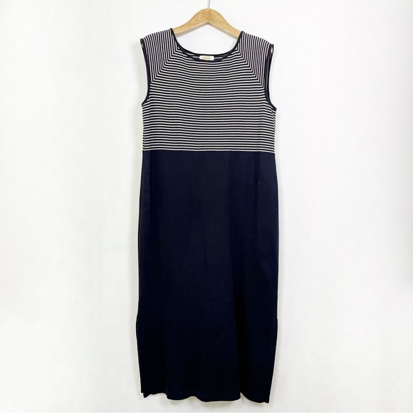 Talbots Navy Blue and White Cotton Striped Sleeveless Midi Dress Size XL - Picture 1 of 10